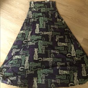 Lularoe Rare Maxi Skirt Mosaic Kitty Cat Black Purple Green Cream Slinky Small